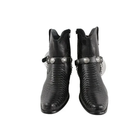 Men Boots Chains Pair Black Faux Leather Strap Native American Charm Motorcycle
